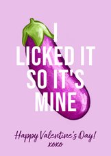 Ondeugende valentijnskaart 'I licked it' aubergine emoji