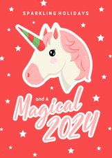 Originele kerstkaart met emoticon unicorn magical 2024