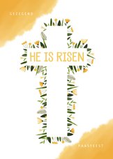 Paaskaart christelijk bloemen in kruis en gele waterverf