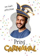 Prins carnaval kaart foto prinsenhoed confetti 