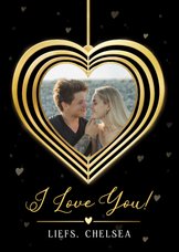 Romantische valentijnskaart met gouden hart en foto