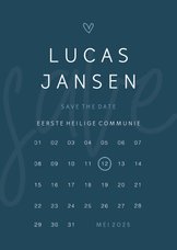 Save the date communie minimalistisch met hartje kalender