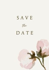 Save the date kaart met roze bloemen en ruimte voor een foto