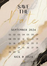 Save the date marmerlook beige zwart en goud kalender