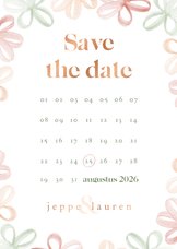 Save the date met waterverf bloemetjes en kalender