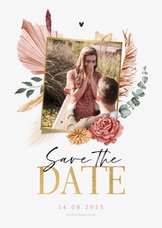 Save the date trouwkaart droogbloemen bohemian stijlvol foto