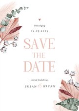 Save the date trouwkaart droogbloemen stijlvol klassiek foto