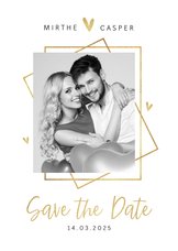 Save the date trouwkaart goud stijlvol modern grafisch hart