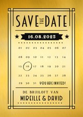 Save the Date trouwkaart in art-deco poster stijl