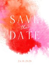 Save the date trouwkaart kleurrijk roze waterverf goud 