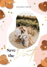 Save the date trouwkaart modern organische vormen goud hart