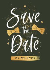 Save the date vormsel uitnodiging goud hartjes