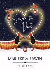 Save the date winter bruiloft kaart met teckels