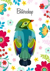 Sierlijke beterschapskaart vogel met bloemen en planten