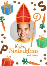 Sinterklaaskaart foto Sint mijter cadeau's pepernoten