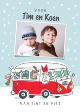 Sinterklaaskaart volkswagenbus met sint en pieten en foto
