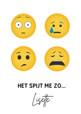 Sorry kaart met 4 verdrietige emoji smileys erop