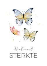 Sterkte herdenkingskaart verjaardag vlinders goud