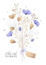 Sterktekaart boeket wilde heidebloemen lila-oker met lint