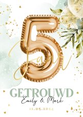 Stijlvolle 5 jaar getrouwd jubileumkaart botanisch goud