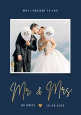 Stijlvolle bedankkaart trouwdag Mr & Mrs met eigen foto