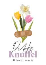 Stijlvolle beterschapskaart 'Dikke knuffel' bloemen pleister