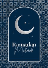 Stijlvolle kaart Ramadan Mubarak zilver raam maan sterren