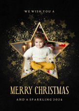 Stijlvolle kerstkaart gouden ster met foto