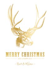 Stijlvolle kerstkaart met een gouden hert illustratie
