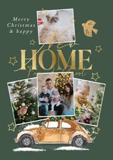 Stijlvolle kerstverhuiskaart collage kerstboom goud auto