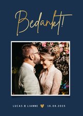 Stijlvolle minimalistische bedankkaart trouwen met foto
