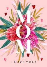 Stijlvolle moederdagkaart mom botanisch bloemen hartjes