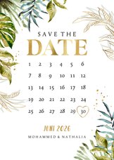 Stijlvolle save the date kalender botanisch watercolour goud