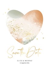 Stijlvolle Save the Date trouwkaart met gouden hartjes