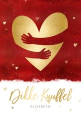 Stijlvolle valentijnskaart met gouden hart en knuffel