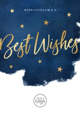 Stijlvolle zakelijke kerstkaart Best Wishes - blauw met goud