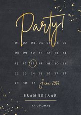 Stoere uitnodiging voor een feestje met kalender en party