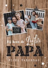 Stoere vaderdagkaart hout sterren foto's liefste papa