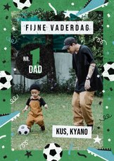Stoere vaderdagkaart met grote foto met voetbalkader