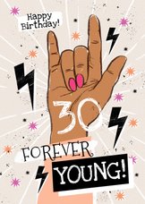 Stoere verjaardagskaart ‘Forever young!’ rock bliksem ster