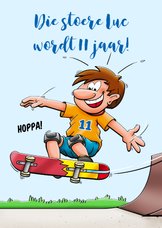 Stoere verjaardagskaart voor jongen met skateboard 