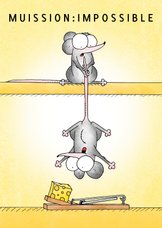 Succes kaart met twee muizen die de kaas van een val pakken