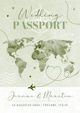 Ticket wedding paspoort wereldkaart liefde groen verf