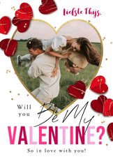 Trendy fotokaart Valentijn kleurrijke hartjes goud confetti