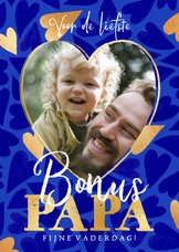 Trendy vaderdagkaart bonuspapa hartjes blauw foto goud