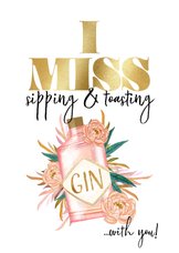 Trendy wenskaart mis je sipping & toasting illustratie gin