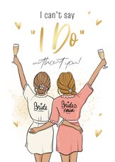 Trouwkaart bruidsmeisje illustratie champagne grappig goud