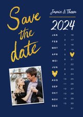 Trouwkaart save the date goud kalender