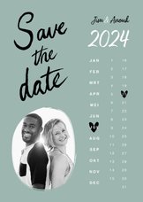 Trouwkaart save the date hip kalender hartjes