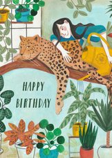 Tuinieren met planten en luipaard verjaardagskaart